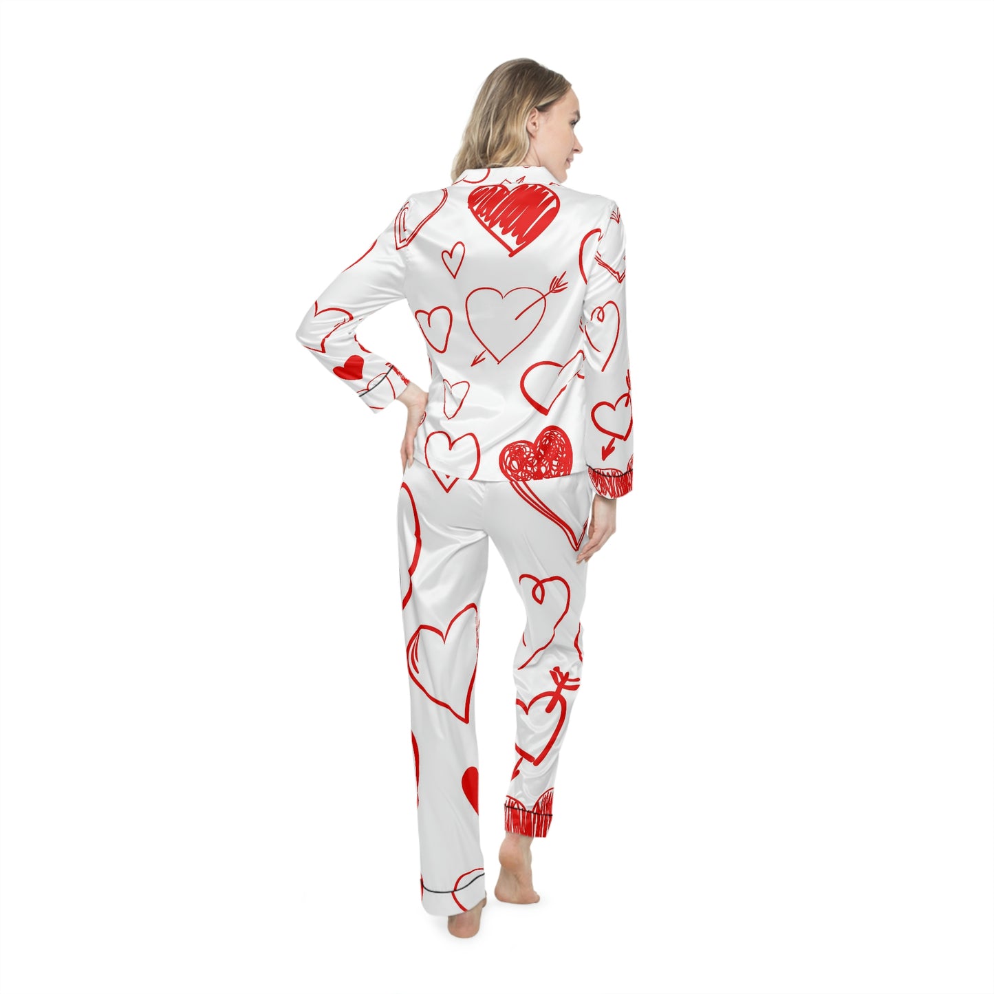 Hearts All Over Women's Satin Pajamas (AOP)