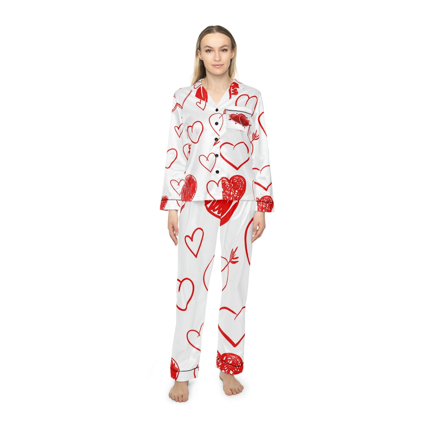 Hearts All Over Women's Satin Pajamas (AOP)
