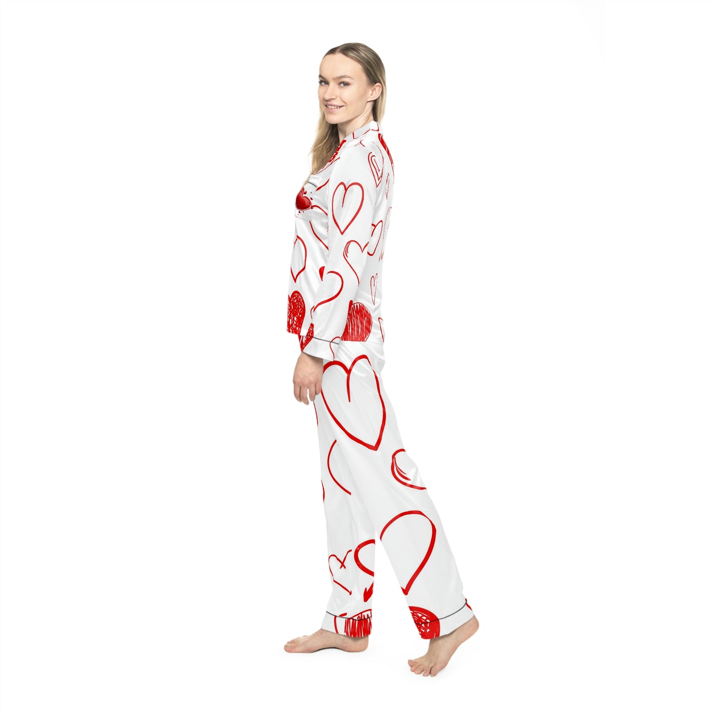 Hearts All Over Women's Satin Pajamas (AOP)