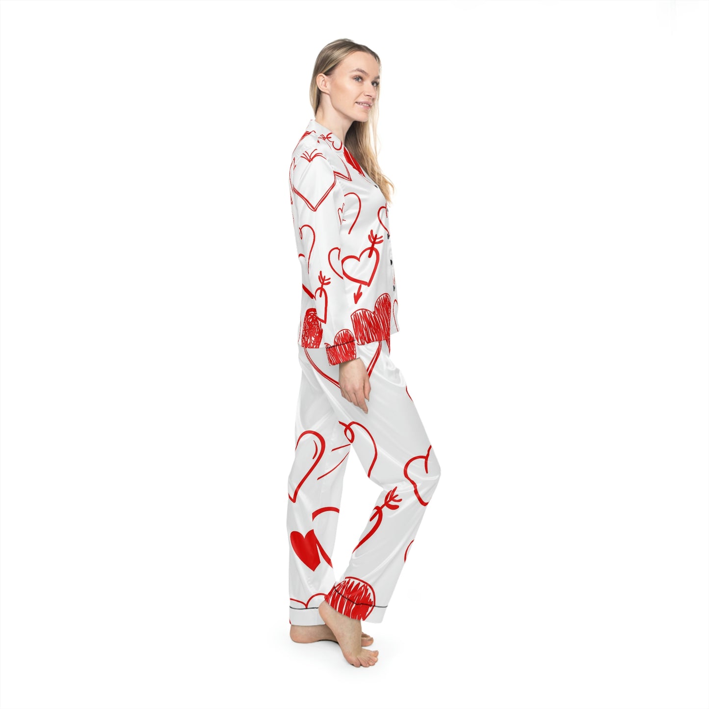 Hearts All Over Women's Satin Pajamas (AOP)